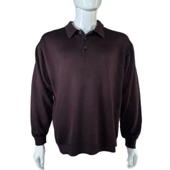 Pronto Uomo Men’s Burgundy Long Sleeve Knit Polo Sweater Shirt - Picture 1 of 5